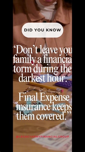 Funerals cost thousands. Final expense insurance costs pennies a day. ✅ Covers funeral & burial costs ✅ Protects your loved ones from financial stress ✅ Gives peace of mind knowing everything is taken care of 📲 Call me today at 662-401-9715 to lock in coverage you can afford. Because the last thing your family should worry about… is money. Legacy Army Financial Group – The Legacy Army Way.