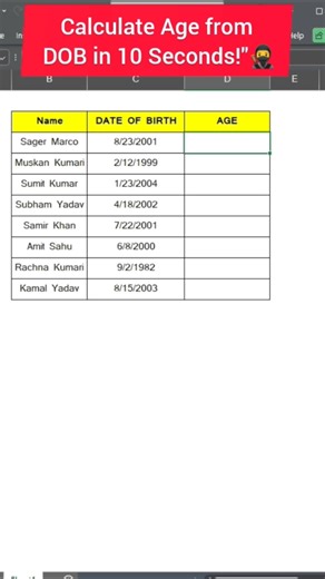 Excel me Date of Birth se Age kaise nikale? | Calculate Age in Excel #exceltips #exceltricks