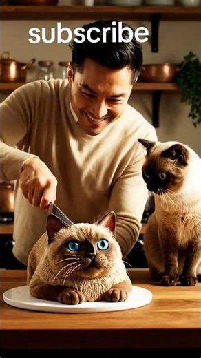 Cat cake cutting after shock a real cat #kitty # cat cake