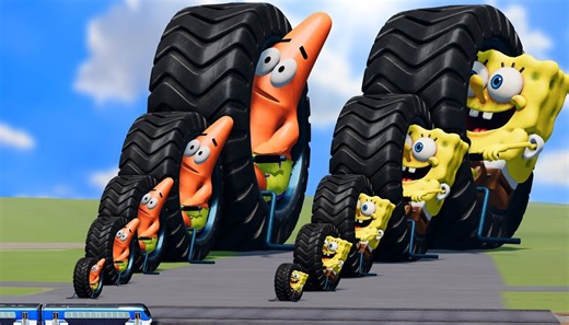 3D玩具车动画启蒙| Monowheel whith SpongeBob vs Big & Small