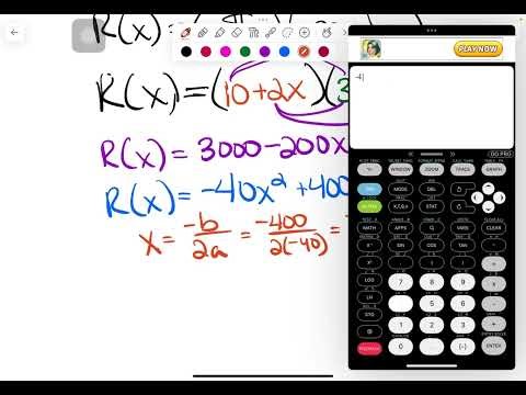 Notes 77 - Question 3 Quadratic Word Problems involving Revenue, Maximum and Minimum