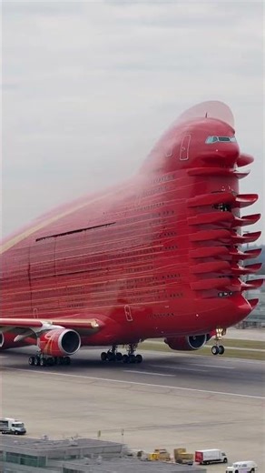 This massive 7 floor red mega plane is taking off like a flying skyscraper! ✈ #MegaPlane #FlyingSkys