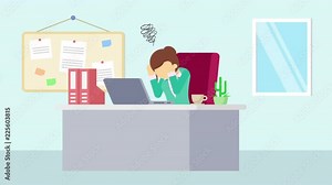 ビジネスウーマン オフィス 働く 悩む 感情 イラスト ループ