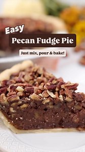 Take pecan pie to the next level with this decadent Chocolate Fudge Pecan Pie recipe! 😍 Every bite is creamy, chocolate-y, and filled with crunchy pecans and it is SO easy to make! Just mix, pour, and bake! Making this for Thanksgiving!! Ingredients: 9-inch deep dish premade crust 1 jar hot fudge sauce (12oz jar) 3 large eggs 1/4 cup light brown sugar 1/4 cup heavy whipping cream 1/2 teaspoon vanilla extract 1 teaspoon kosher salt 3 cups chopped pecans 2/3 cup mini chocolate chips #pecanpie #th