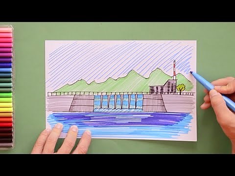 How to draw a Dam and Hydro Power Plant - Engineer's Day