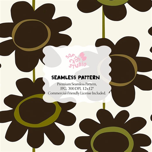 Retro Brown Floral Seamless Pattern - Chocolate Flowers With Olive Centers, 70s Mod Flower Design, Seamless Digital Paper for Fabric, Crafts - Etsy