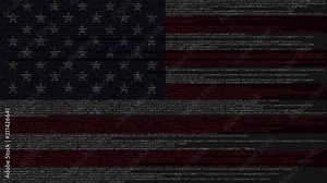 Source code and flag of the United States. American digital technology or programming related loopable animation Stock Video