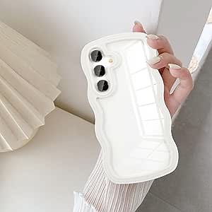 UEEBAI Wave Frame Clear Case for Samsung Galaxy A15 4G/5G Curly Clear Phone Case, Cute Wavy Phone Case for Girl Slim Fit Shockproof Phone Cover Bumper Soft Pretty Case for Women - White