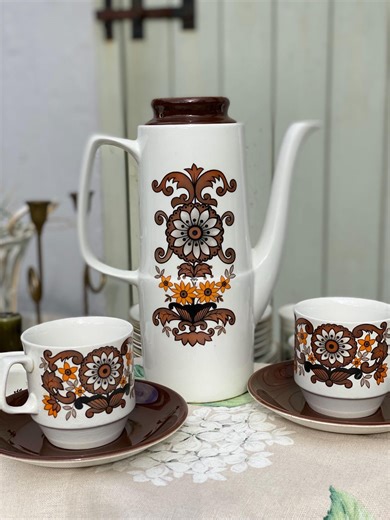 Vintage 1970s Cassandra Coffee Set | Retro Floral Ceramic Mugs, Pot - Etsy