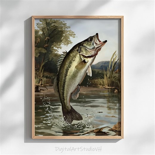 Vintage Largemouth Bass Print, Rustic Fishing Art (digital Download) - Etsy