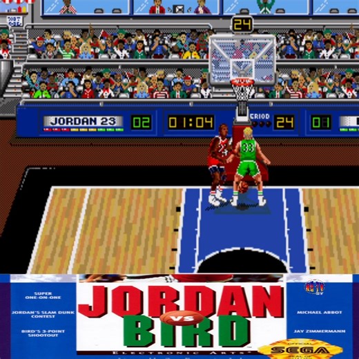 Jordan Vs Bird: The game is a one-on-one basketball game. Matches are played on a half-court between Chicago Bulls shooting guard Michael Jordan and Boston Celtics forward Larry Bird. The objective of the game is to score more hoops than the opposing player. | Retro-Entertainment TV
