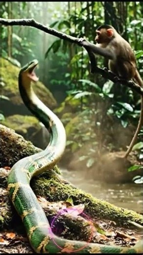“Silent Strike in the Jungle: Monkey vs Snake” #animalshowdown #wildlife #facts #hyperrealistic