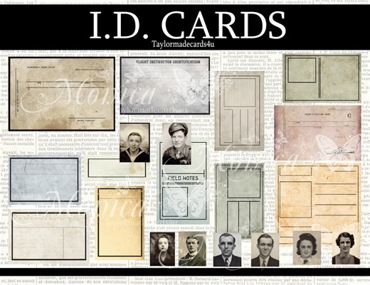 Vintage Identification Card Templates - Etsy