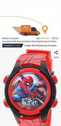 Accutime Kids Marvel Spider-Man Digital Quartz Plastic Watch for Boys & Girls with LCD Display