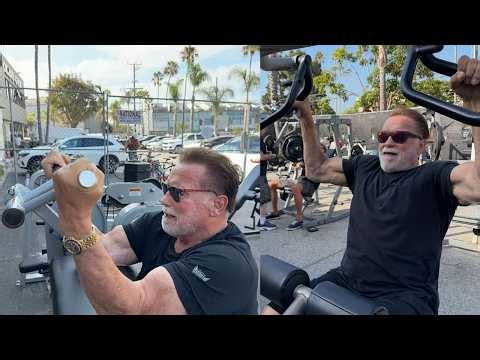 Arnold Schwarzenegger pumps iron on his 79th birthday