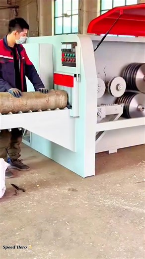 Industrial machine used for splitting wood.