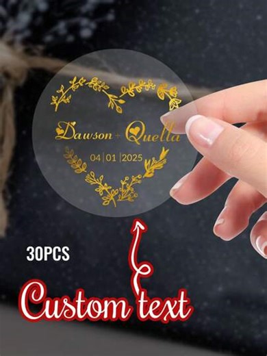 LICVIC 30-240pcs Customized Gold Foil Wedding Stickers, Personalized Name Labels, Customized Date Round Stickers, Customizable Thank You Stickers, Transparent Stickers, Bridal Shower Stickers, Birthday Gifts, Bride & Groom, Envelopes, Gift Boxes, Invitations, Valentine's Day, Girlfriend, Boyfriend, Anniversary, Multi-Functional, Decorative, Reusable ,Forever Love | SHEIN