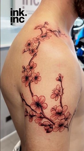 🌸 Cherry Blossom Shoulder Tattoo | Fine Line Floral Ink 🌸 #tattoo #floraltattoo