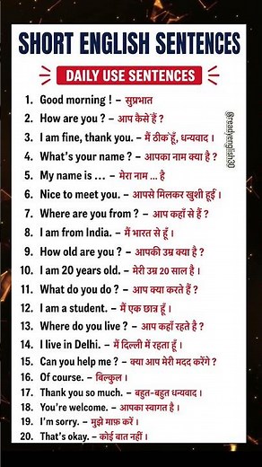 20 Daily Use English Sentences | English Speaking Practice | English to Hindi Translation