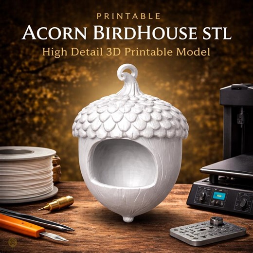 Acorn Birdhouse STL File | Rustic Garden Decor 3D Print Model (Instant Download)
