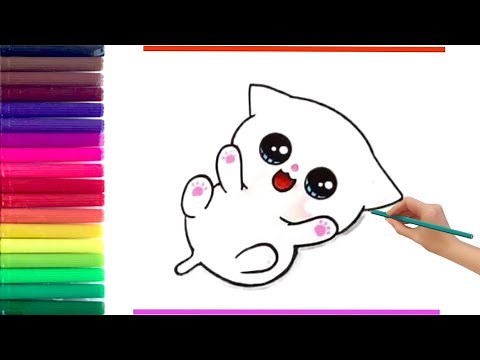How to draw a cat easily and step by step for children | Drawing and coloring a cat