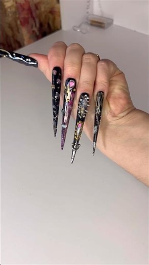Gothic Stiletto Nails: Macro Details & Art 🕸️ #gothicnails #asmr