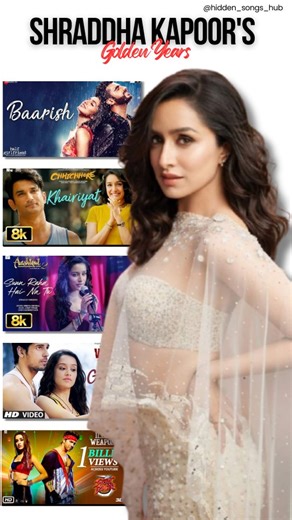 Hidden Songs Hub on Instagram: "Shraddha Kapoor's Golden Years 📀Songs: 2013 1. Sun Raha Hai Na Tu (Aashiqui 2) 2014 2. Teri Galliyan (Ek Villain) 2017 3. Baarish (Half Girlfriend) 4. Main Phir Bhi Tumko Chahunga (Half Girlfriend) 2019 5. Khairiyat (Chhichhore) 2020 6. Illegal Weapon 2.0 (Street Dancer 3D) 2023 7. Show Me the Thumka (Tu Jhoothi Main Makkar) 2024 8. Aayi Nahi (Street 2: Sarkate Ka Aatank) Disclaimer: I don't own the rights to the photos/videos used. All credits goes to the owner 