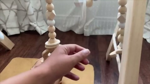 little dove Foldable Wooden Play Gym with 6 Toys - Infant Activity Gym for Baby Girls and Boys with Hanging Bar - Montessori Newborn Gift