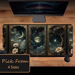 Lunar Celestial Tarot Card Desk Mat Dark Green Occult Witch Night Nature Botanical Floral Mousepad Stars Magic Mouse Moon Office Gift Idea - Etsy