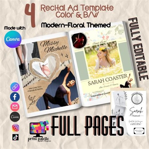 Dance Recital Program Template – Modern Floral, Canva Editable (Digital Download)