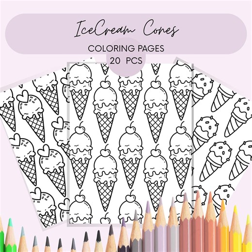 Summer Coloring Pages for Adults and Kids. 20 Ice Cream Cone Pattern Coloring Sheets. Bold and Easy Printable PDF Coloring Book. - Etsy