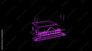 Home construction. Build structure. Time-lapse 3d animation showing a process of building the house.