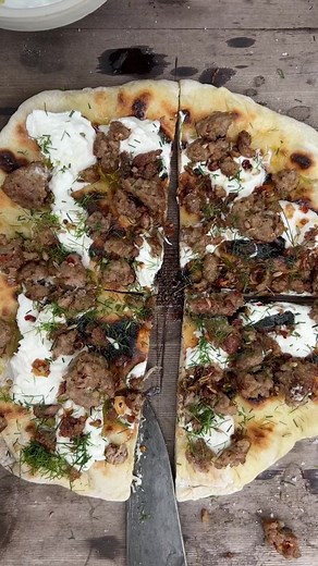 7.5K views · 42 reactions | NEW RECIPE! Flatbreads with chilli and fennel sausage, burrata and herbs. Who needs a pizza oven?! Fire up the barbecue and make this sensational open-bake from Gill Meller. Taken from Outside By Gill Meller. Get the recipe inside our July issue. | delicious. magazine | Facebook