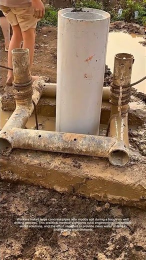 Manual Well Drilling | Concrete Pipe Installation in Muddy Ground!