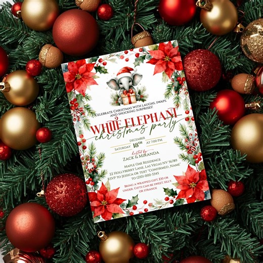 Christmas White Elephant Gift Swap Invitation, Editable Office Party Invite for Family Friends Holiday Gathering Printable (canva Template) - Etsy