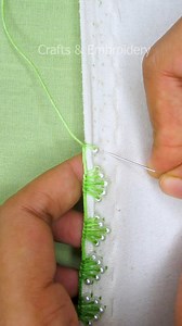 3.7M views · 51K reactions | Latest border lace hand embroidery tutorial with pearl! #satisfying #viralvideo #fypシ゚viralシ #fypシ゚ #reelsfb #fypシ #virals #everyone #borderline #reels #viral #diy #embroidery #viralreels #handmade #cute #trending #design #fbreels #trendingreels #reelsvideo | Crafts & Embroidery | Facebook