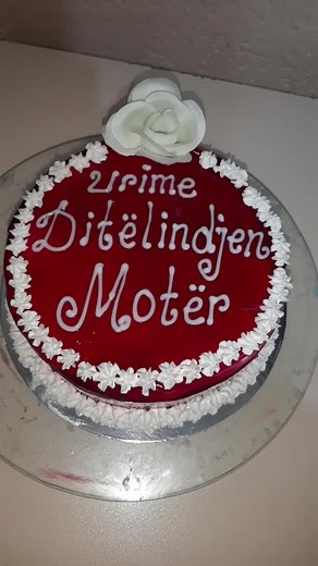 Delicious Red Cake with White Icing Decoration