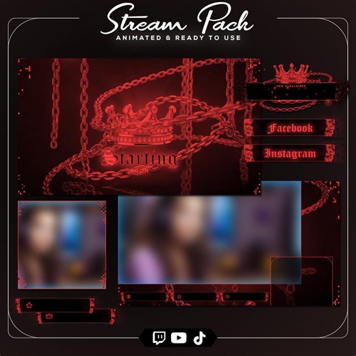 Complete Stream Overlay Animated Red Crown Chains Full Package OBS Streamlabs Twitch Vtuber Overlay Dark Royalty Aesthetic - Etsy