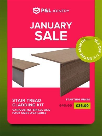 Our customisable stair tread cladding kits — available in multiple material combinations and pack sizes — now start from just £34 in the January Sale. A smart, cost-effective way to give your stairs a fresh new look. 👉 Buy now: www.p-ljoinery.co.uk/other-parts/p/stair-tread-cladding-kits #StaircaseMakeover #HomeImprovementUK #OakInteriors #JanuarySale #PLJoinery
