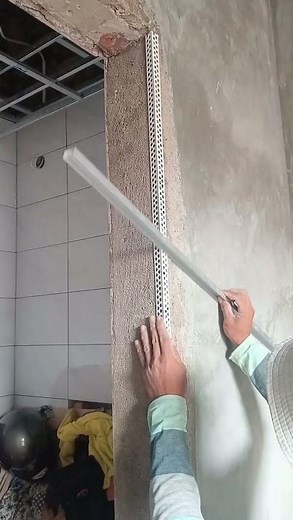 Check the cement plaster level for corner bead installation. Step 2