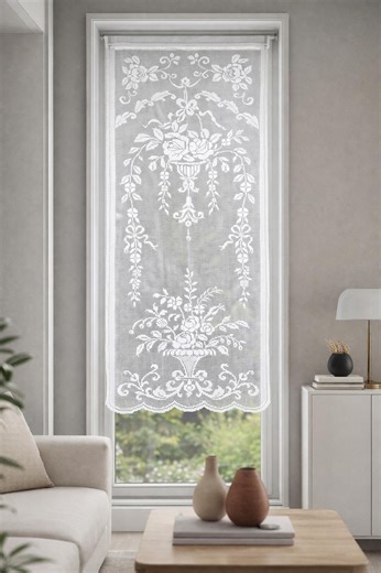 Vintage Lace Window Curtain 67.7x25.6 Inches / 172x65cm White Floral Net Curtain Shabby Chic Curtain, Filet Net Lace, Farmhouse Window Decor - Etsy