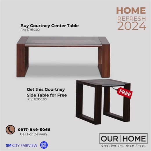 Home Refresh shopping gets more exciting at Our Home SM City Fairview with Home Refresh Deals! Take this chance to GET A FREE Gourtney Side table when you buy Gourtney Center Table from January 1 to 31, 2024 . Call us at 09178495068 to know more. | SM City Fairview | Facebook