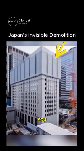 civilext on Instagram: "No blasts. No noise. Just pure Japanese engineering magic — watch this skyscraper disappear without a trace! ✨” “Follow @civilext for more mind-blowing engineering wonders!”_ #InvisibleDemolition #JapaneseEngineering #SilentDemolition #SkyscraperVanish #CivilEngineering #EngineeringWonders #ConstructionMagic #NoDustNoNoise #InnovationJapan #civilext_"