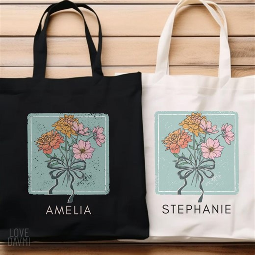 October Birth Flower, Personalize Name, Cotton Canvas Tote Bag - Etsy