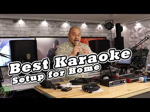 A True Home Karaoke System setup with Mixer, Wireless Microphone, & Powered Speaker
