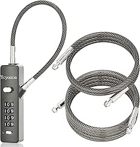 Cable Lock, 4-Digit Combination Wire Lock with 3 Rechangeable Steel Braided Steel Ropes (9"/24"/47"), Compact & Portable for Bikes, Luggage, Storage Units, Fence & Cabinet (Gun-Grey)