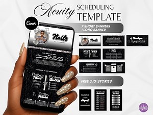Nail Acuity Scheduling Template Nail Tech Website Template Black Glitter Nail DIY Acuity Booking Site Nail Tech Acuity Business Site Canva - Etsy