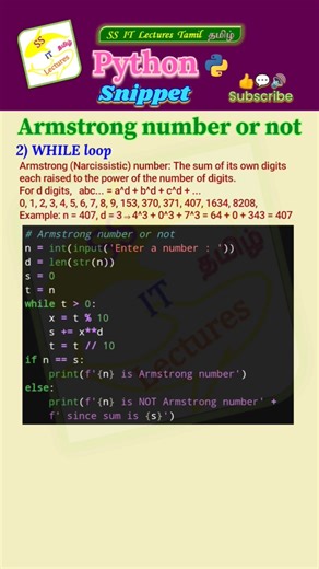 Python Program,Snippet - Armstrong Number While loop #pythonprogramming#pythoncoding#shorts#trending