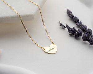 14K Gold Heart Necklace/ Heart Name Necklace/ Love Necklace/ Minimalist Heart Necklace/ Mothers Day Gift/ Handmade Jewelry - Etsy