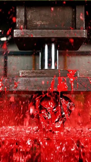 EXPLOSIVE RED PAINT Under Hydraulic Press! (Slow Motion Pop)
